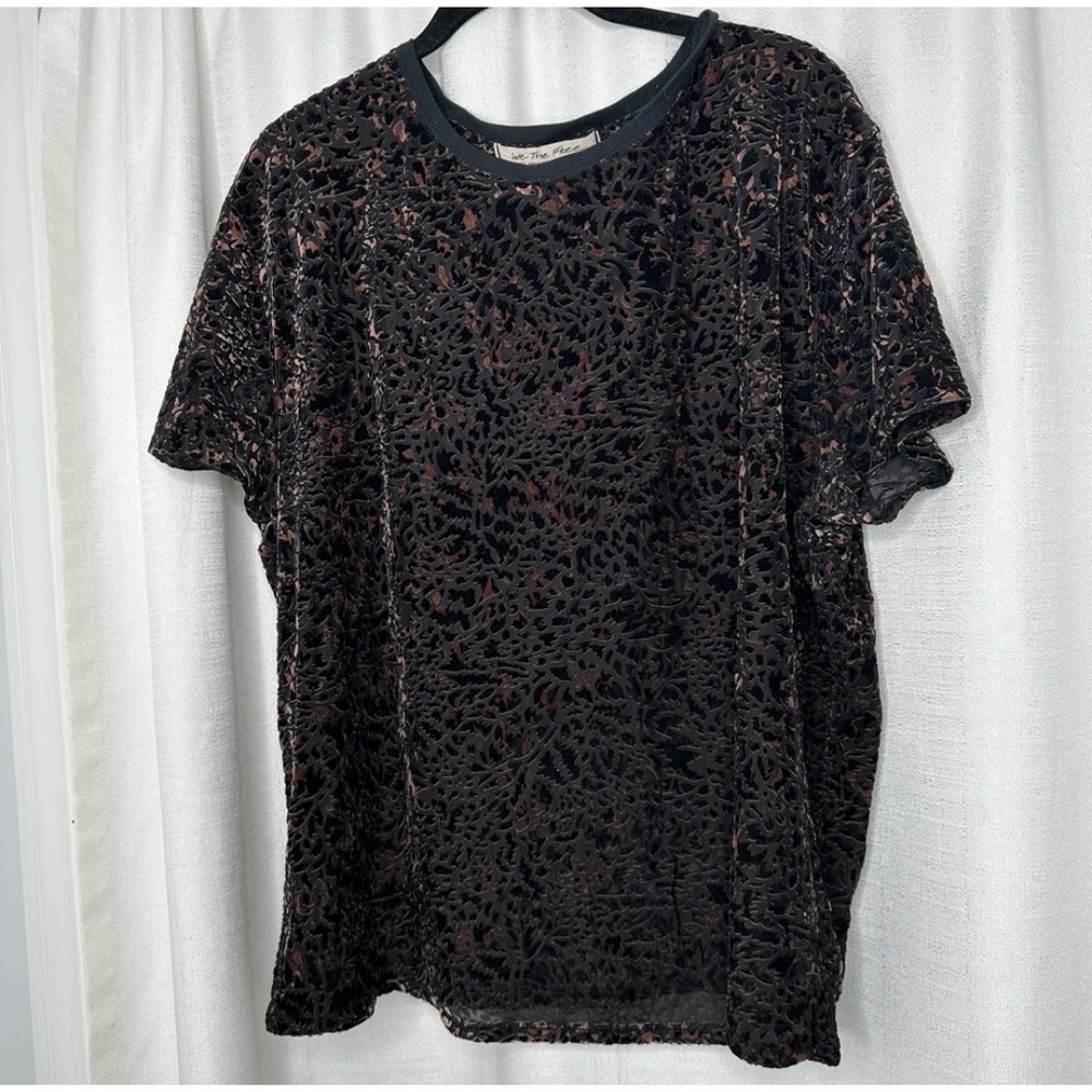 We The Free‎ Womens Small Burnout Velvet Tee Top Black Leopard Print Relaxed Fit